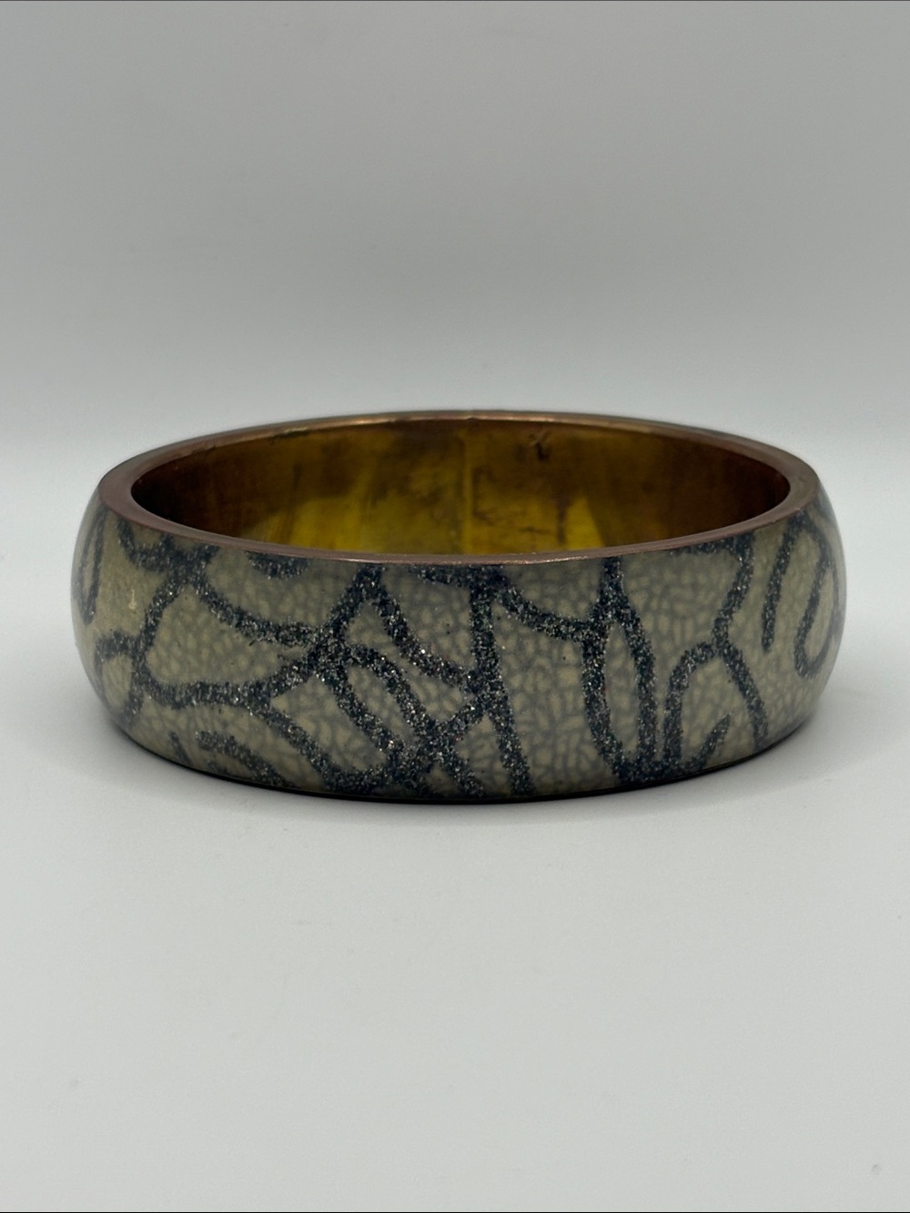 Vintage Abstract Pattern Bangle in Brown & Black Size 7.5